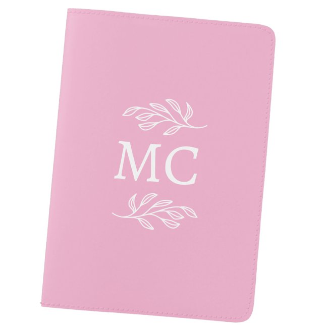 Personalized Monogram Initials Leaf Pink Passport Holder (Modern monogram initials personalized botanical leaf line art classic passport holder cover pink)