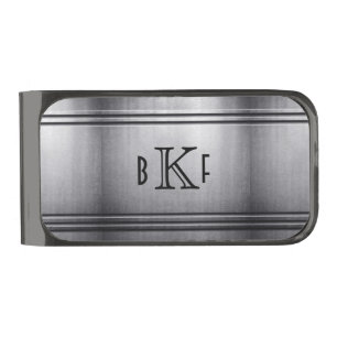 Personalized Monogram Initials Metallic Gunmetal Finish Money Clip