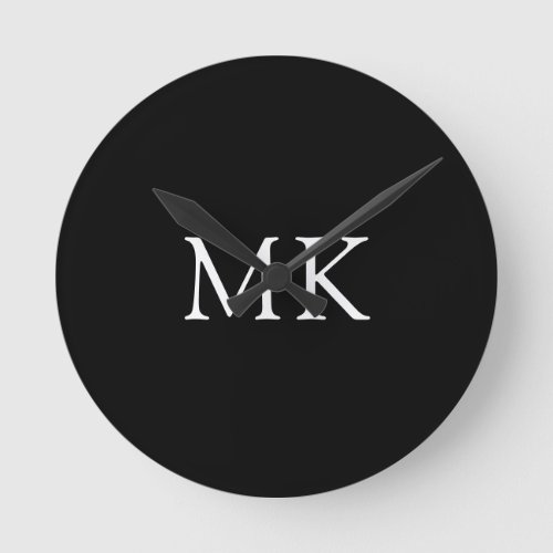Personalized Monogram Initials Modern Black Round Clock