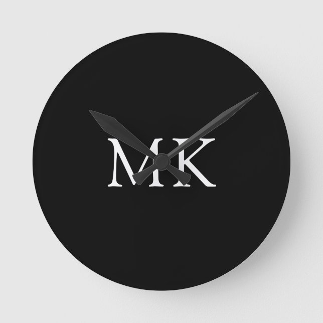 Personalized Monogram Initials Modern Black Round Clock (Front)