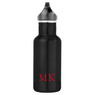 Personalized Monogram Initials Modern Red Black Stainless Steel Water Bottle