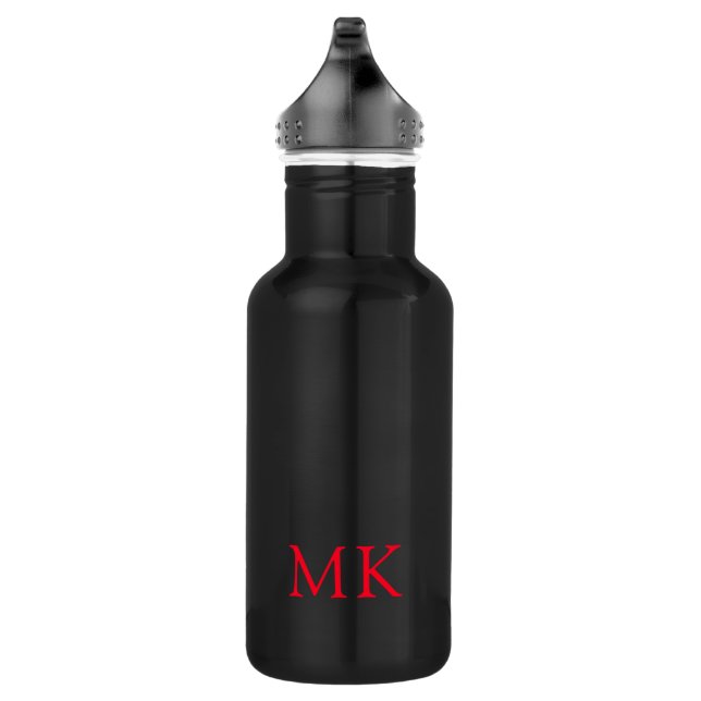 Personalized Monogram Initials Modern Red Black Stainless Steel Water Bottle (Right)