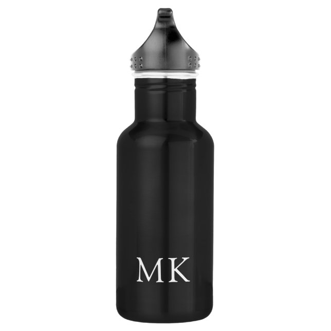 Personalized Monogram Initials Modern White Black Stainless Steel Water Bottle (Right)