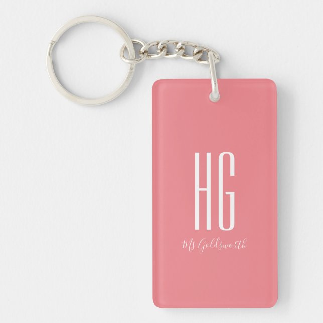 Personalized Monogram Initials Name Coral Pink Keychain (Front)