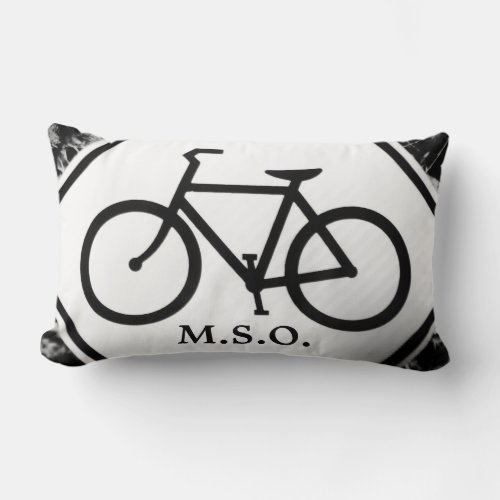 personalized Monogram Initials on black white Bike Lumbar Pillow