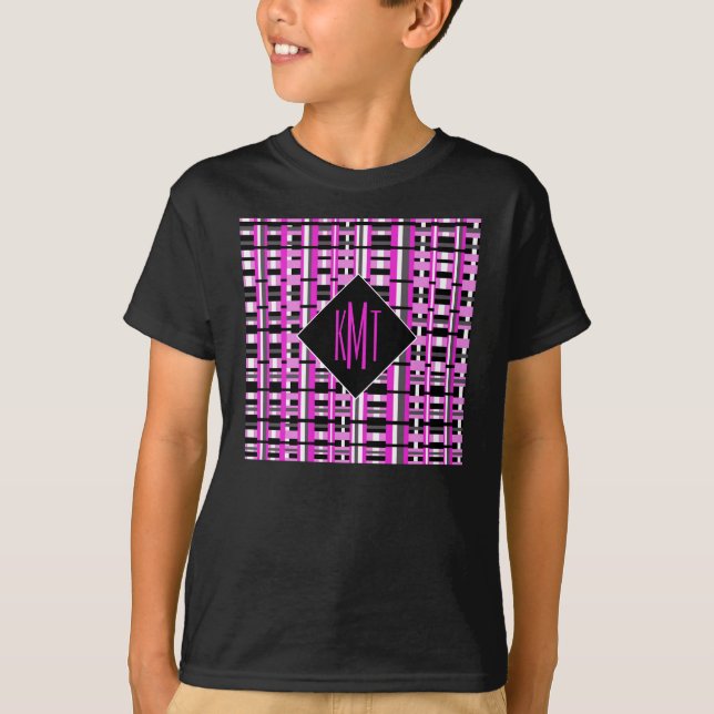 Personalized Monogram Initials Pink Plaid T-Shirt (Front)
