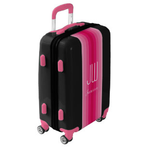 Personalized Monogram Initials Pink Stripe FUN Luggage