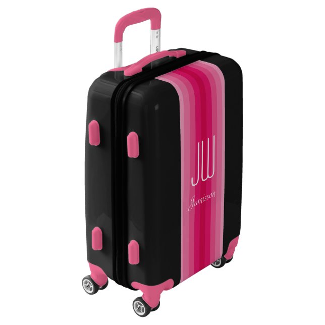 Personalized Monogram Initials Pink Stripe FUN Luggage (Rotated Left)