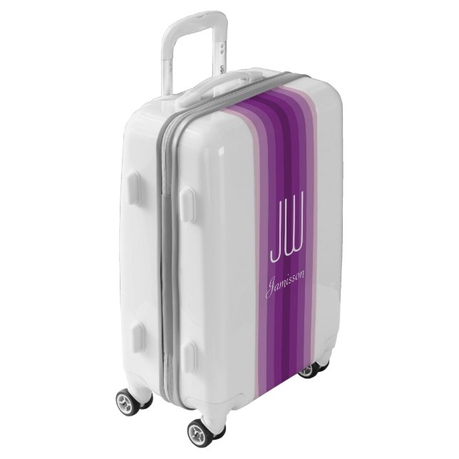 Personalized Monogram Initials Purple Stripe Luggage (Rotated Left)