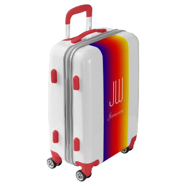 Personalized Monogram Initials Rainbow Red Trim Luggage (Rotated Left)