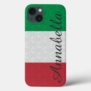 Personalized Monogram Italian Flag Damask Pattern iPhone 13 Case