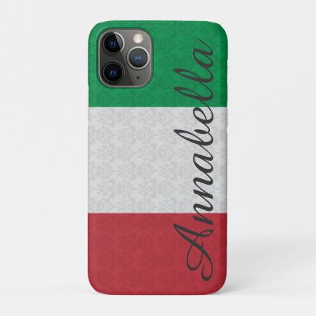 Personalized Monogram Italian Flag Damask Pattern Iphone 11 Pro Case