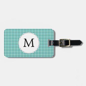Personalized Monogram Jade Houndstooth Pattern Luggage Tag by MonogramBoutique at Zazzle