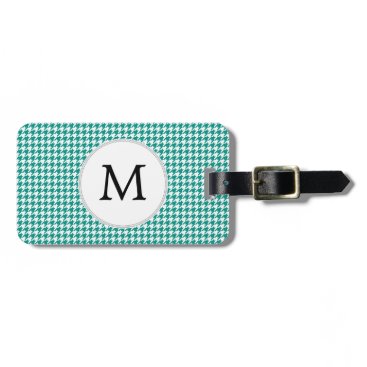 Personalized Monogram Jade Houndstooth Pattern Luggage Tag