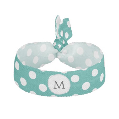 Personalized Monogram Jade Polka Dots Pattern Ribbon Hair Tie