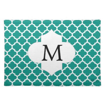 Personalized Monogram Jade Quatrefoil Pattern Placemat
