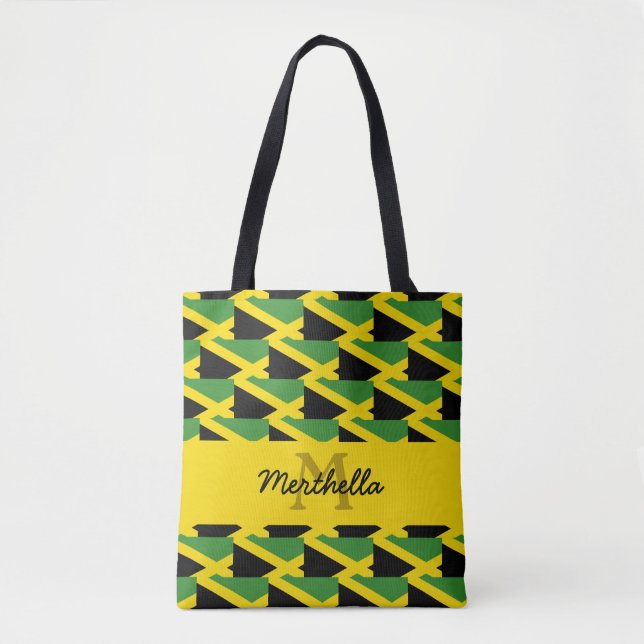 Personalized Monogram JAMAICA FLAG Tote Bag (Front)