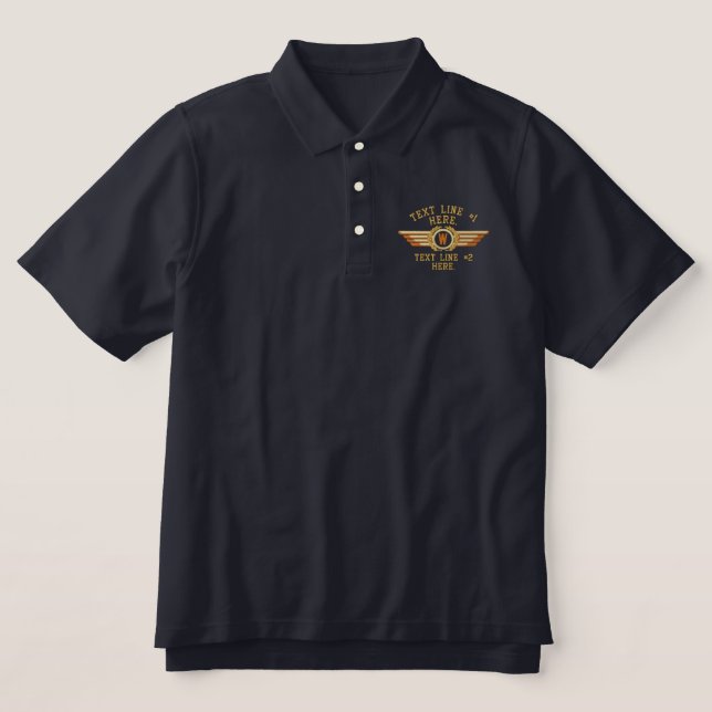 Personalized Monogram Laurels Badge Pilot Wings Embroidered Polo Shirt (Design Front)