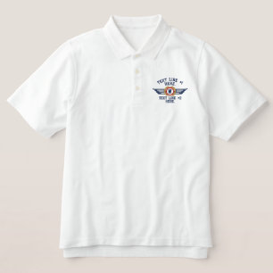 Personalized Monogram Laurels Badge Pilot Wings Embroidered Polo Shirt