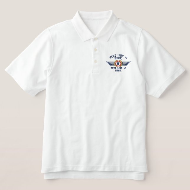 Personalized Monogram Laurels Badge Pilot Wings Embroidered Polo Shirt (Design Front)