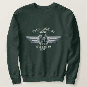 Personalized Monogram Laurels Badge Pilot Wings Embroidered Sweatshirt