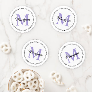 Personalized Monogram Lavender Dotted Border Coaster Set