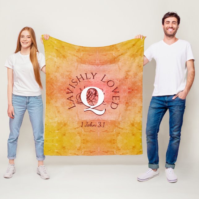 Personalized Monogram LAVISHLY LOVED Christian Fleece Blanket (In Situ)