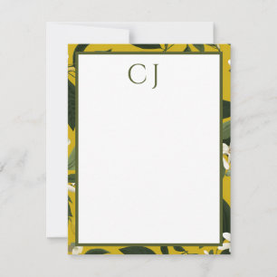 Personalized Monogram Lemon Citrus Note Card