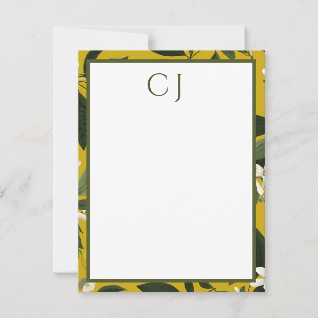 Personalized Monogram Lemon Citrus  Note Card (Front)