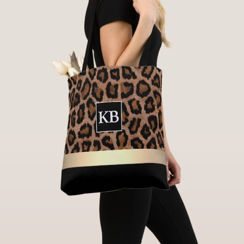 Personalized Monogram Leopard Pattern Tote Bag