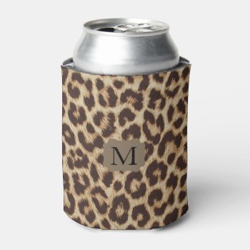 Personalized Monogram Leopard Print Can Cooler by bestipadcasescovers at Zazzle