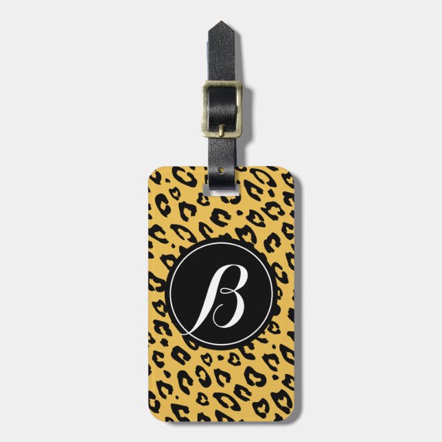 Personalized monogram leopard print luggage tag (Front Vertical)