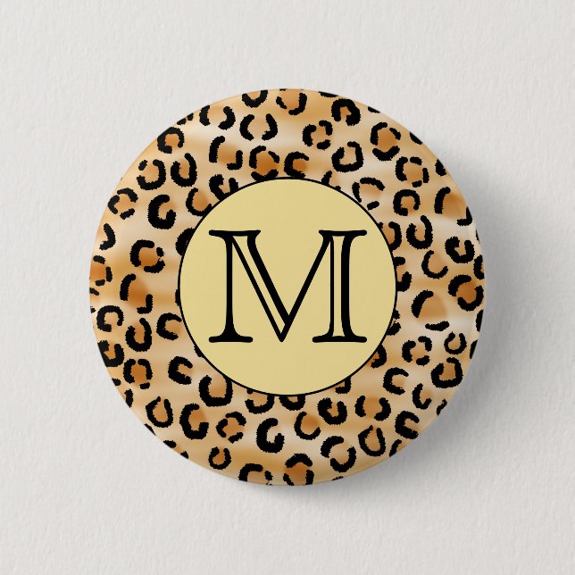 Personalized Monogram Leopard Print Pattern. Button (Front)