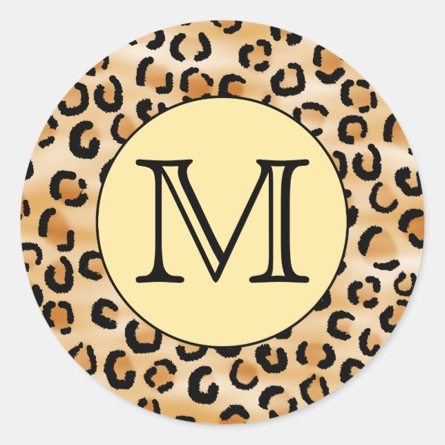 Personalized Monogram Leopard Print Pattern. Classic Round Sticker (Front)
