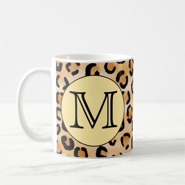 Personalized Monogram Leopard Print Pattern. Coffee Mug (Left)