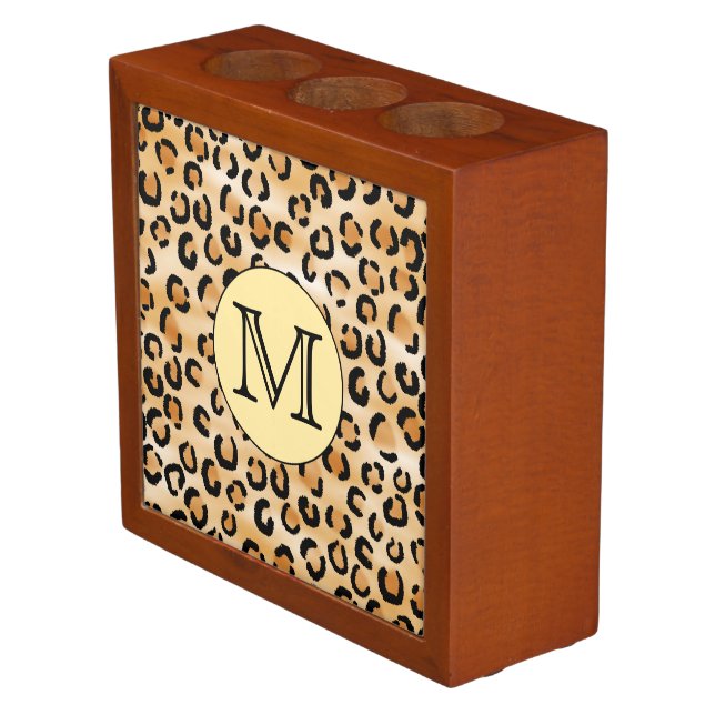 Personalized Monogram Leopard Print Pattern. Desk Organizer (Angled)