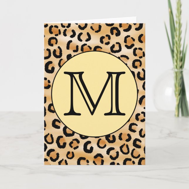 Personalized Monogram Leopard Print Pattern. Note Card (Front)