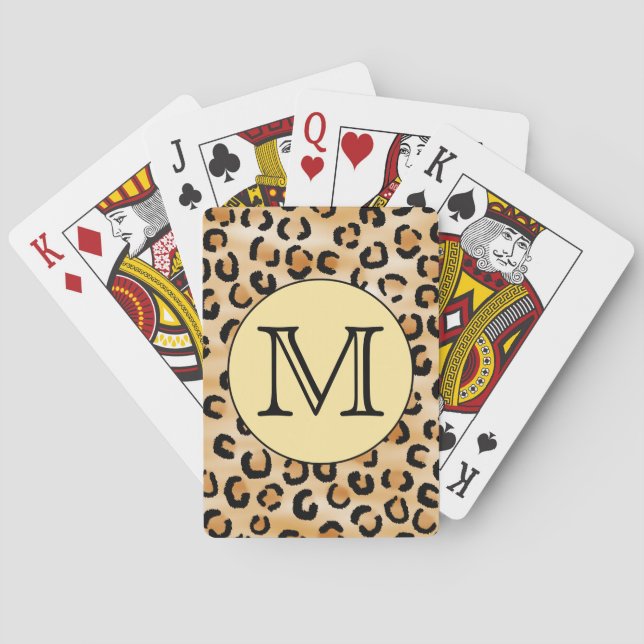 Personalized Monogram Leopard Print Pattern. Poker Cards (Back)