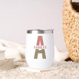 Personalized Monogram Letter A Pink Leopard print Thermal Wine Tumbler