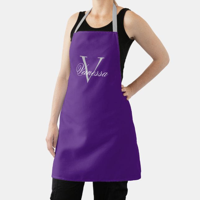 Personalized Monogram Letter And Name Purple Apron (Insitu)
