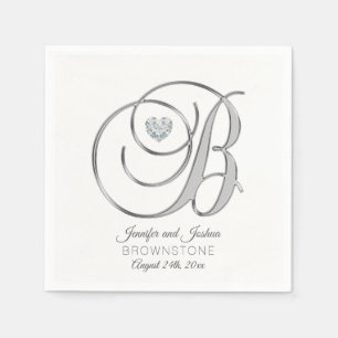 Personalized Monogram Letter B Silver Wedding Paper Napkins
