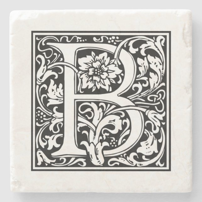 Personalized Monogram Letter B Wedding Birthday Stone Coaster (Front)