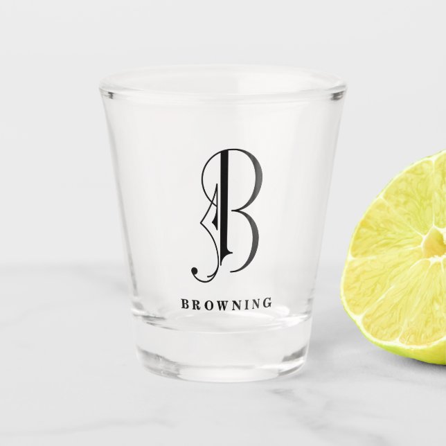 Personalized Monogram Letter B with Last Name Shot Glass (Front)