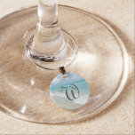 Personalized Monogram Letter Beach Ocean View Wine Glass Charm