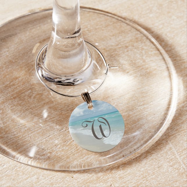 Personalized Monogram Letter Beach Ocean View Wine Glass Charm (In Situ)