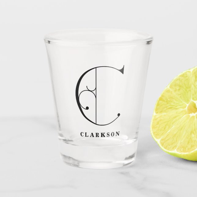 Personalized Monogram Letter C with Last Name Shot Glass (Front)