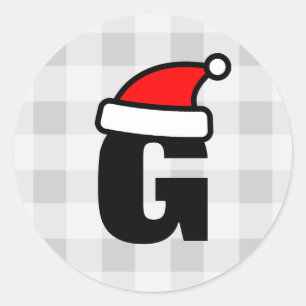 Personalized monogram letter Christmas Santa hat Classic Round Sticker