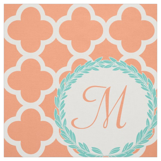 Personalized Monogram Letter Coral Peach Teal Fabric (Swatch)