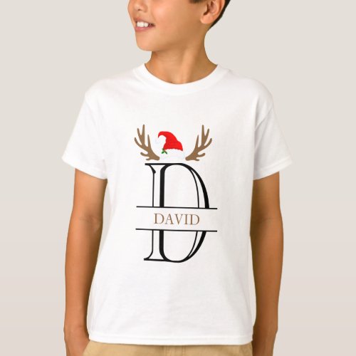  Personalized Monogram Letter D Antlers Xmas  T_Shirt