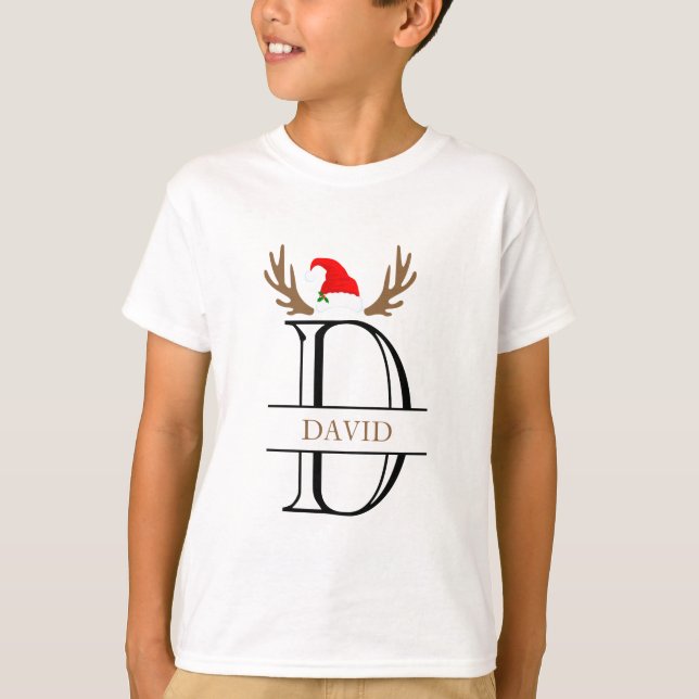  Personalized Monogram Letter D Antlers Xmas  T-Shirt (Front)